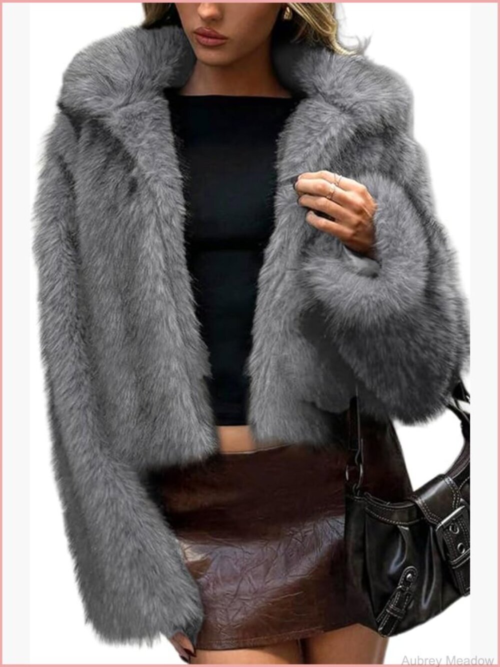 Two-Tone Faux Fur Coat Fluffy Winter Jacket Lapel Collar Hook & Eye Closure
